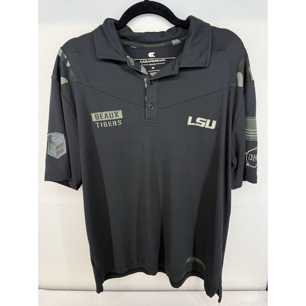 Colosseum Men's Black LSU "Geaux Tigers" OHT Military Appreciation Polo Size M